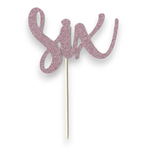 Picture of SIX CAKE TOPPER PINK GLITTER
